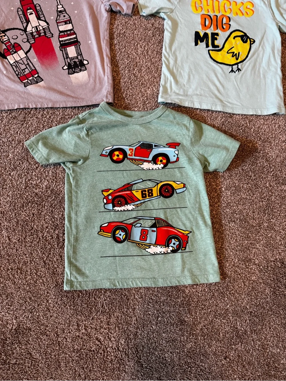 Set of 3 Children’s Place 3T toddler boy t shirts rocket race cars chick summer